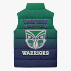 Personalized New Zealand Warriors Sleeveless Puffer Jacket Easter Mascot - Colorful Eggs Cartoon Style
