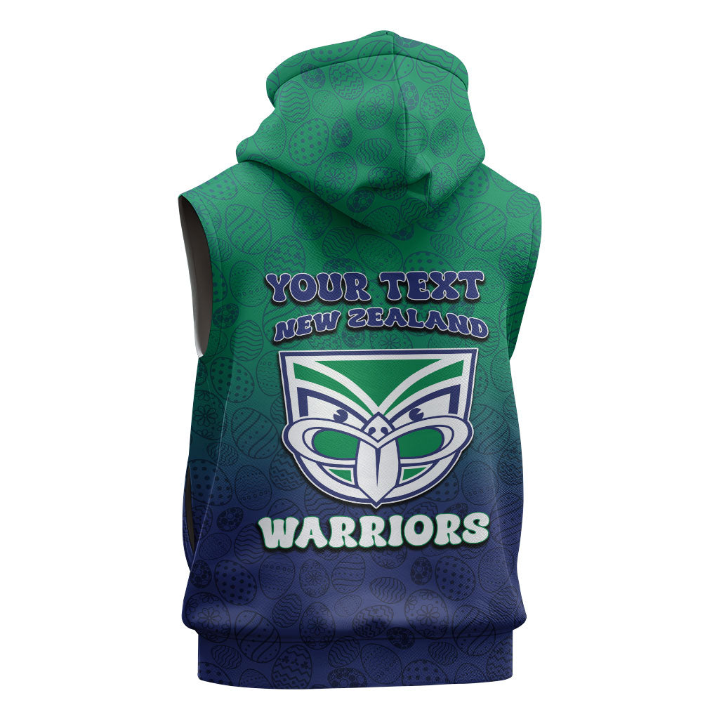 Personalized New Zealand Warriors Sleeveless Zip Hoodie Easter Mascot - Colorful Eggs Cartoon Style