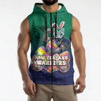 Personalized New Zealand Warriors Sleeveless Zip Hoodie Easter Mascot - Colorful Eggs Cartoon Style