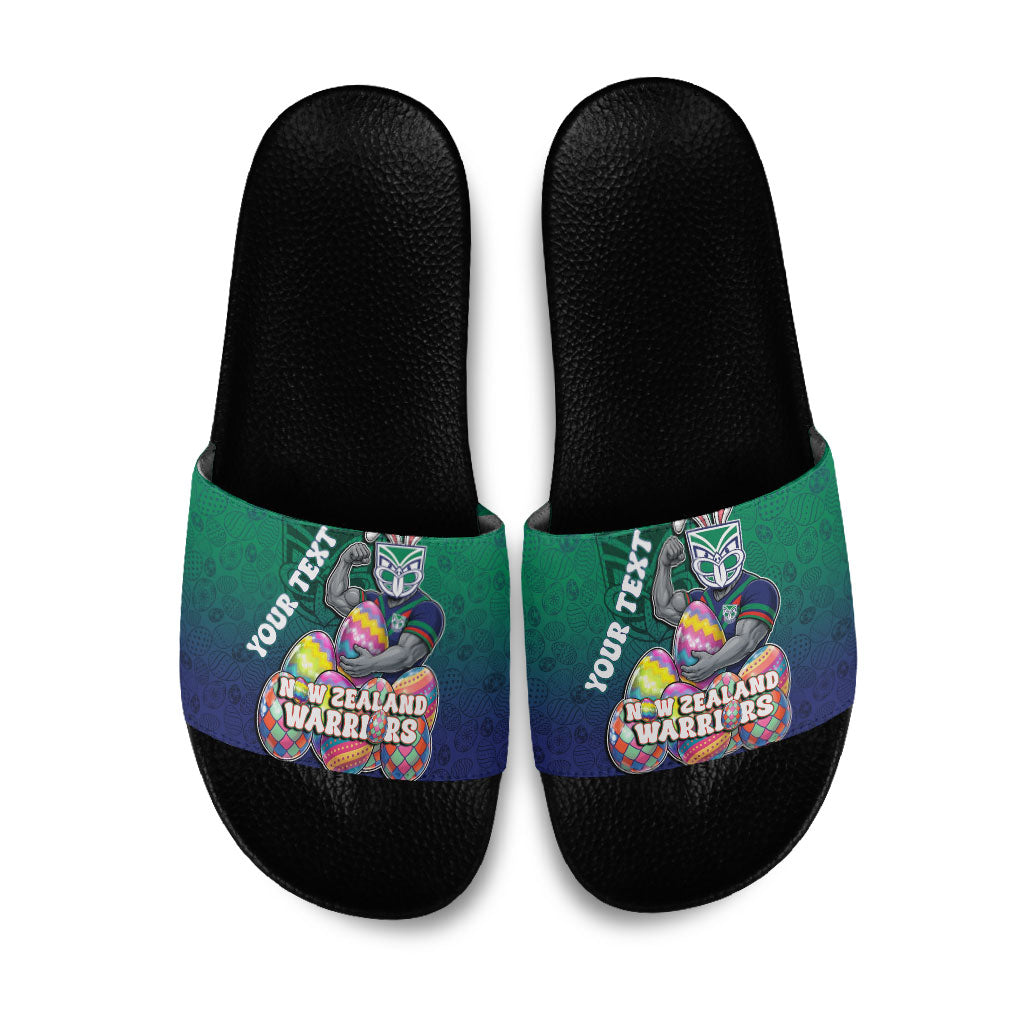 Personalized New Zealand Warriors Slide Sandals Easter Mascot - Colorful Eggs Cartoon Style