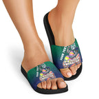 Personalized New Zealand Warriors Slide Sandals Easter Mascot - Colorful Eggs Cartoon Style