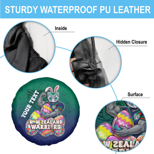 Personalized New Zealand Warriors Spare Tire Cover Easter Mascot - Colorful Eggs Cartoon Style