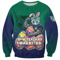 Personalized New Zealand Warriors Sweatshirt Easter Mascot - Colorful Eggs Cartoon Style