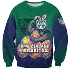 Personalized New Zealand Warriors Sweatshirt Easter Mascot - Colorful Eggs Cartoon Style