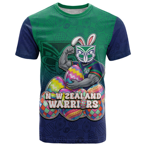 Personalized New Zealand Warriors T Shirt Easter Mascot - Colorful Eggs Cartoon Style