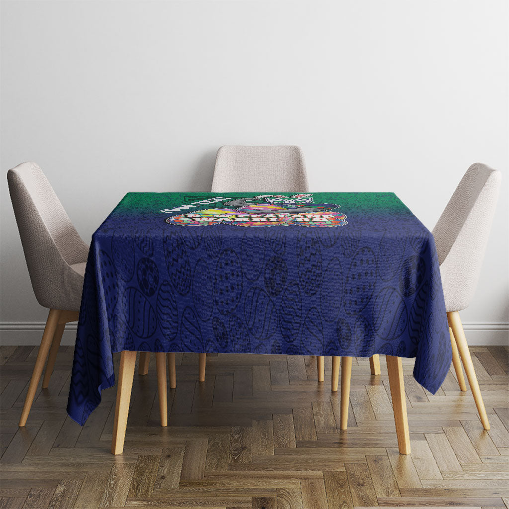 Personalized New Zealand Warriors Tablecloth Easter Mascot - Colorful Eggs Cartoon Style