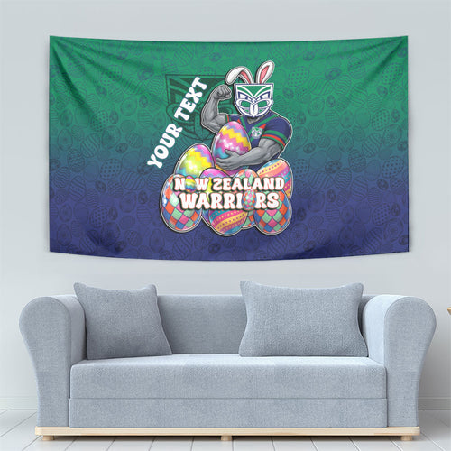 Personalized New Zealand Warriors Tapestry Easter Mascot - Colorful Eggs Cartoon Style