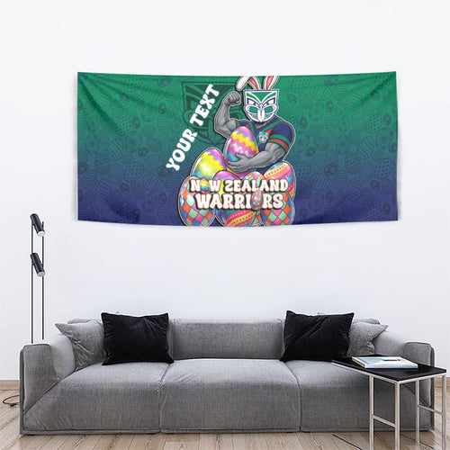 Personalized New Zealand Warriors Tapestry Easter Mascot - Colorful Eggs Cartoon Style