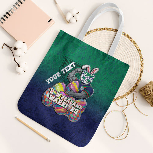 Personalized New Zealand Warriors Tote Bag Easter Mascot - Colorful Eggs Cartoon Style