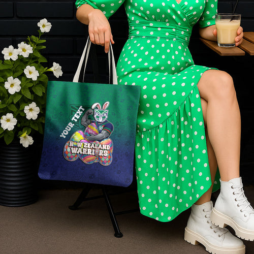 Personalized New Zealand Warriors Tote Bag Easter Mascot - Colorful Eggs Cartoon Style