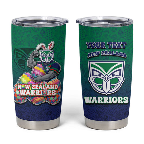 Personalized New Zealand Warriors Tumbler Cup Easter Mascot - Colorful Eggs Cartoon Style