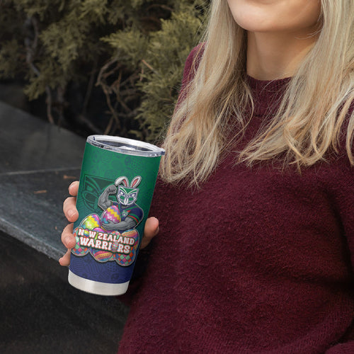 Personalized New Zealand Warriors Tumbler Cup Easter Mascot - Colorful Eggs Cartoon Style