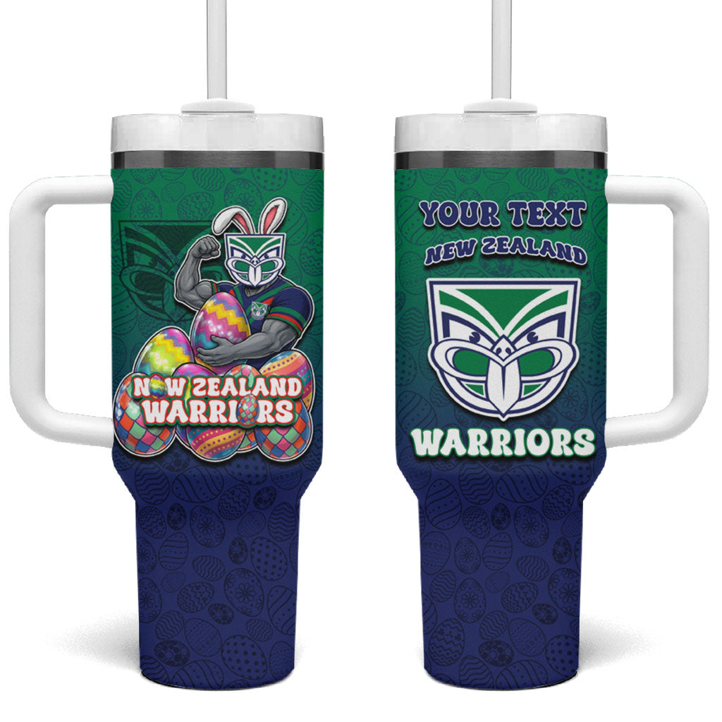 Personalized New Zealand Warriors Tumbler With Handle Easter Mascot - Colorful Eggs Cartoon Style