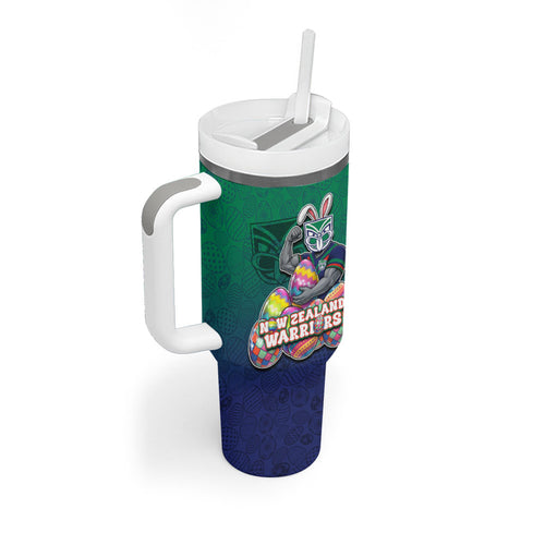 Personalized New Zealand Warriors Tumbler With Handle Easter Mascot - Colorful Eggs Cartoon Style