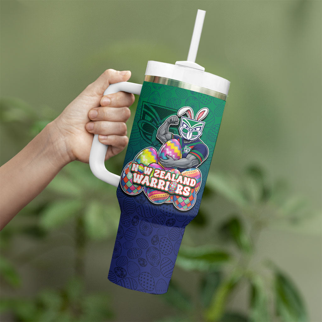 Personalized New Zealand Warriors Tumbler With Handle Easter Mascot - Colorful Eggs Cartoon Style