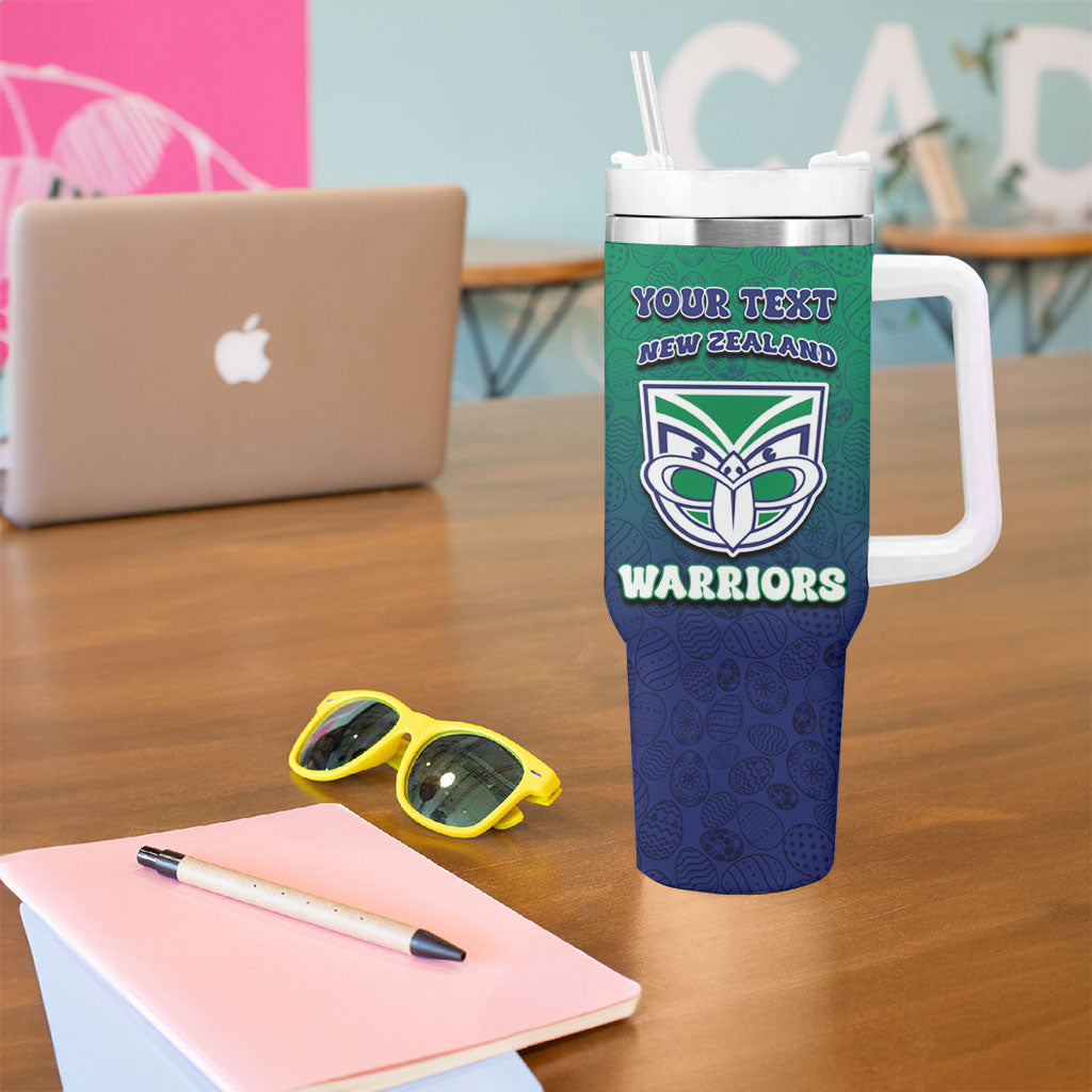 Personalized New Zealand Warriors Tumbler With Handle Easter Mascot - Colorful Eggs Cartoon Style