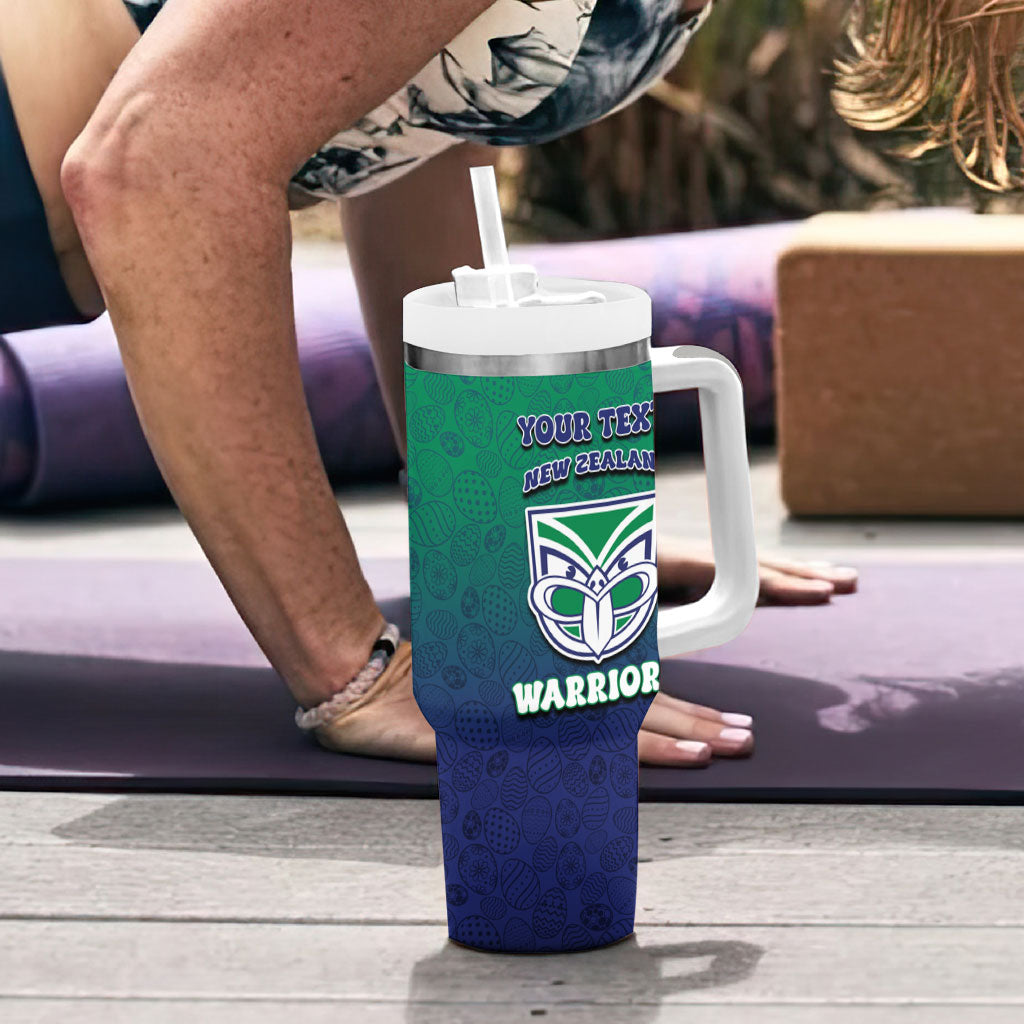 Personalized New Zealand Warriors Tumbler With Handle Easter Mascot - Colorful Eggs Cartoon Style