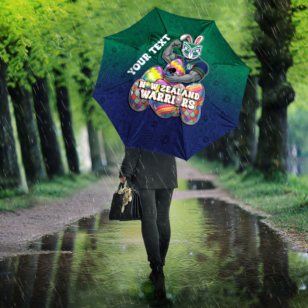 Personalized New Zealand Warriors Umbrella Easter Mascot - Colorful Eggs Cartoon Style