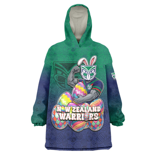 Personalized New Zealand Warriors Wearable Blanket Hoodie Easter Mascot - Colorful Eggs Cartoon Style