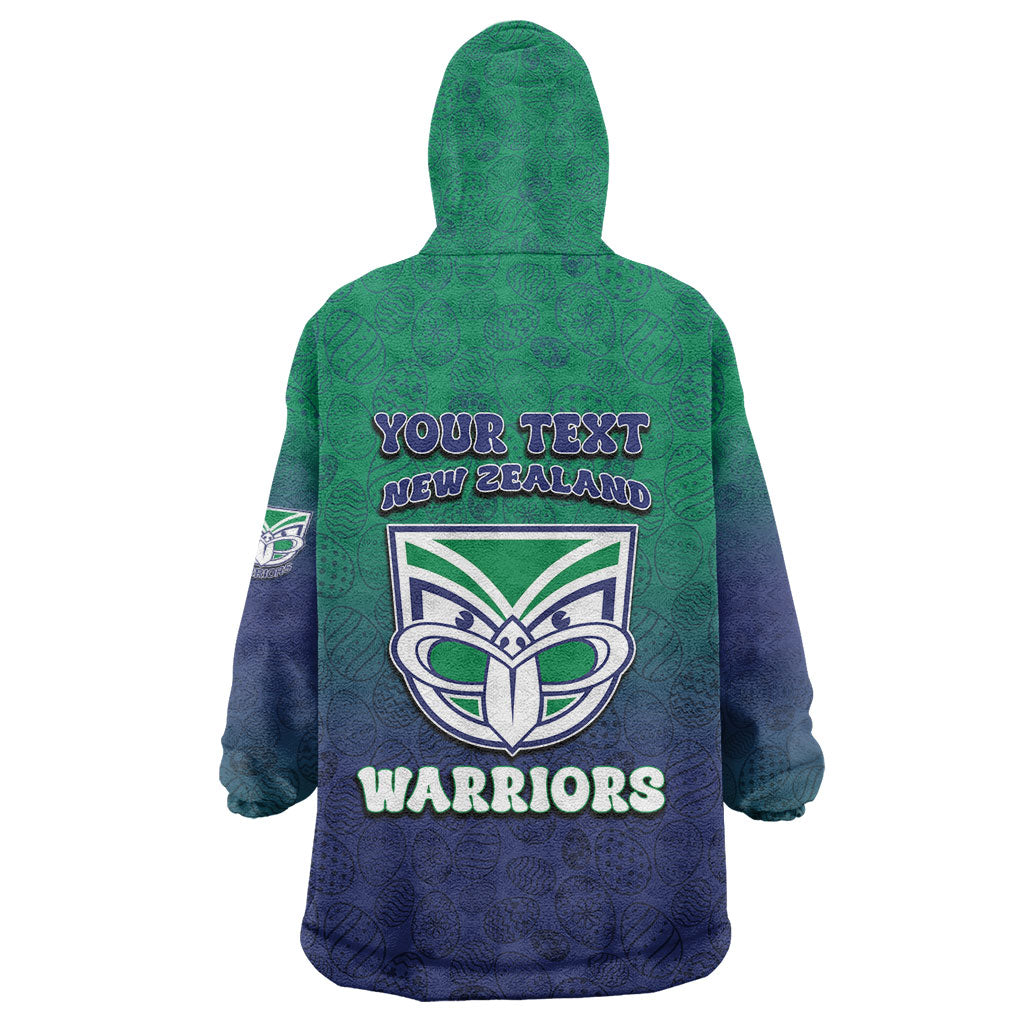 Personalized New Zealand Warriors Wearable Blanket Hoodie Easter Mascot - Colorful Eggs Cartoon Style