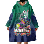 Personalized New Zealand Warriors Wearable Blanket Hoodie Easter Mascot - Colorful Eggs Cartoon Style