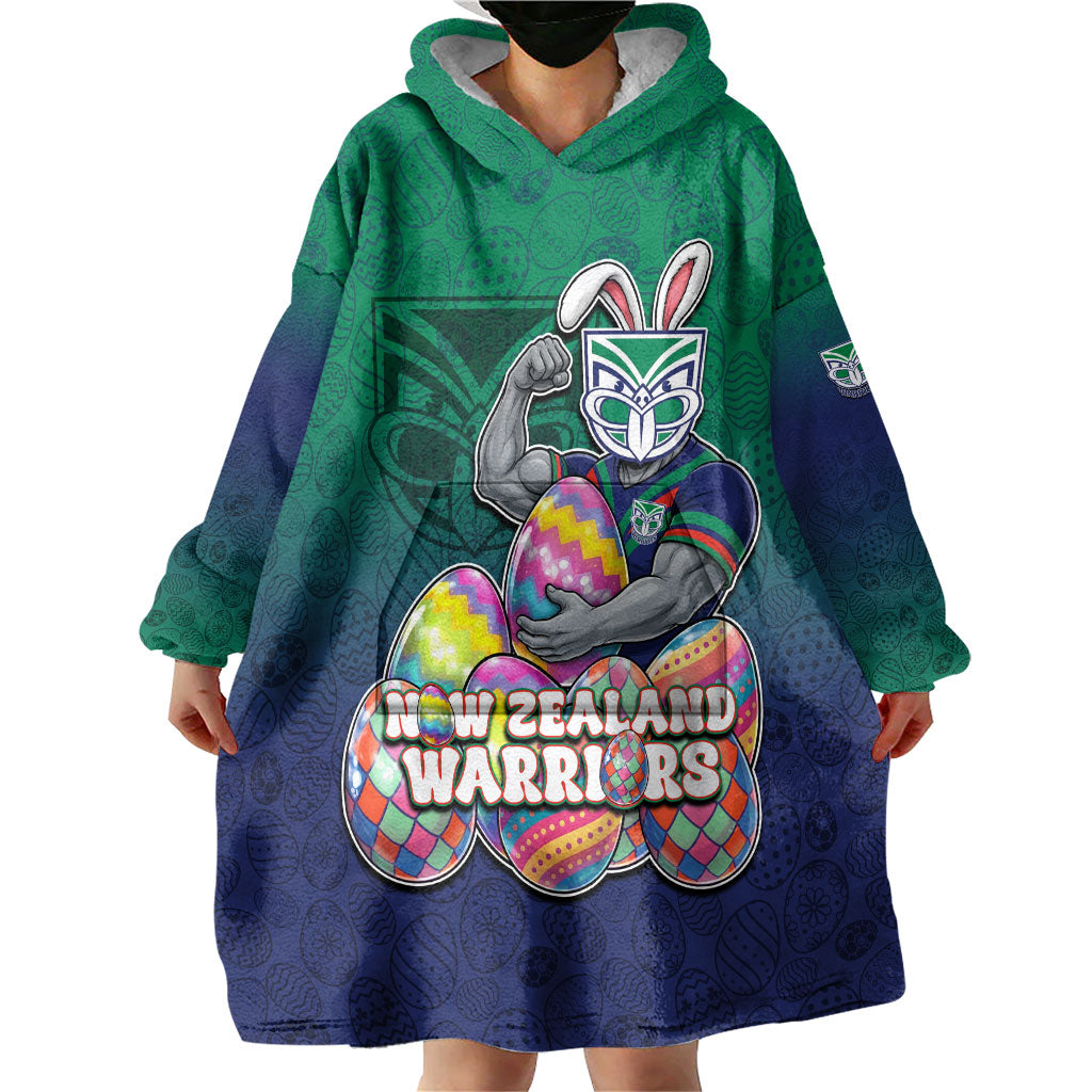 Personalized New Zealand Warriors Wearable Blanket Hoodie Easter Mascot - Colorful Eggs Cartoon Style