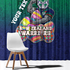 Personalized New Zealand Warriors Window Curtain Easter Mascot - Colorful Eggs Cartoon Style