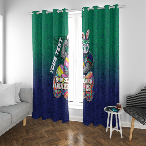 Personalized New Zealand Warriors Window Curtain Easter Mascot - Colorful Eggs Cartoon Style