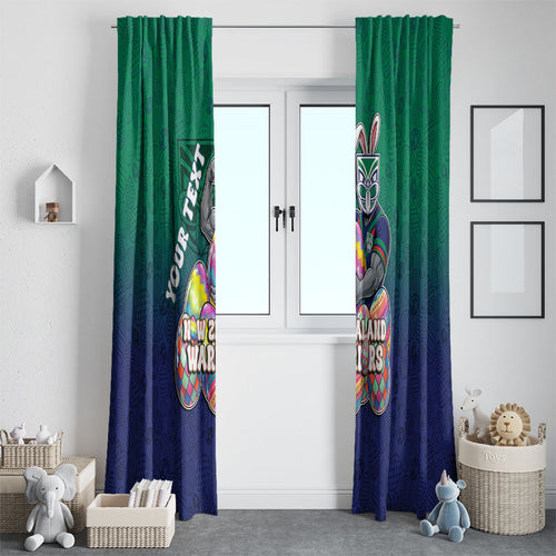 Personalized New Zealand Warriors Window Curtain Easter Mascot - Colorful Eggs Cartoon Style