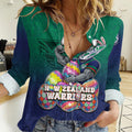Personalized New Zealand Warriors Women Casual Shirt Easter Mascot - Colorful Eggs Cartoon Style