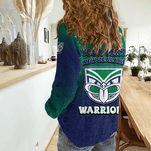 Personalized New Zealand Warriors Women Casual Shirt Easter Mascot - Colorful Eggs Cartoon Style