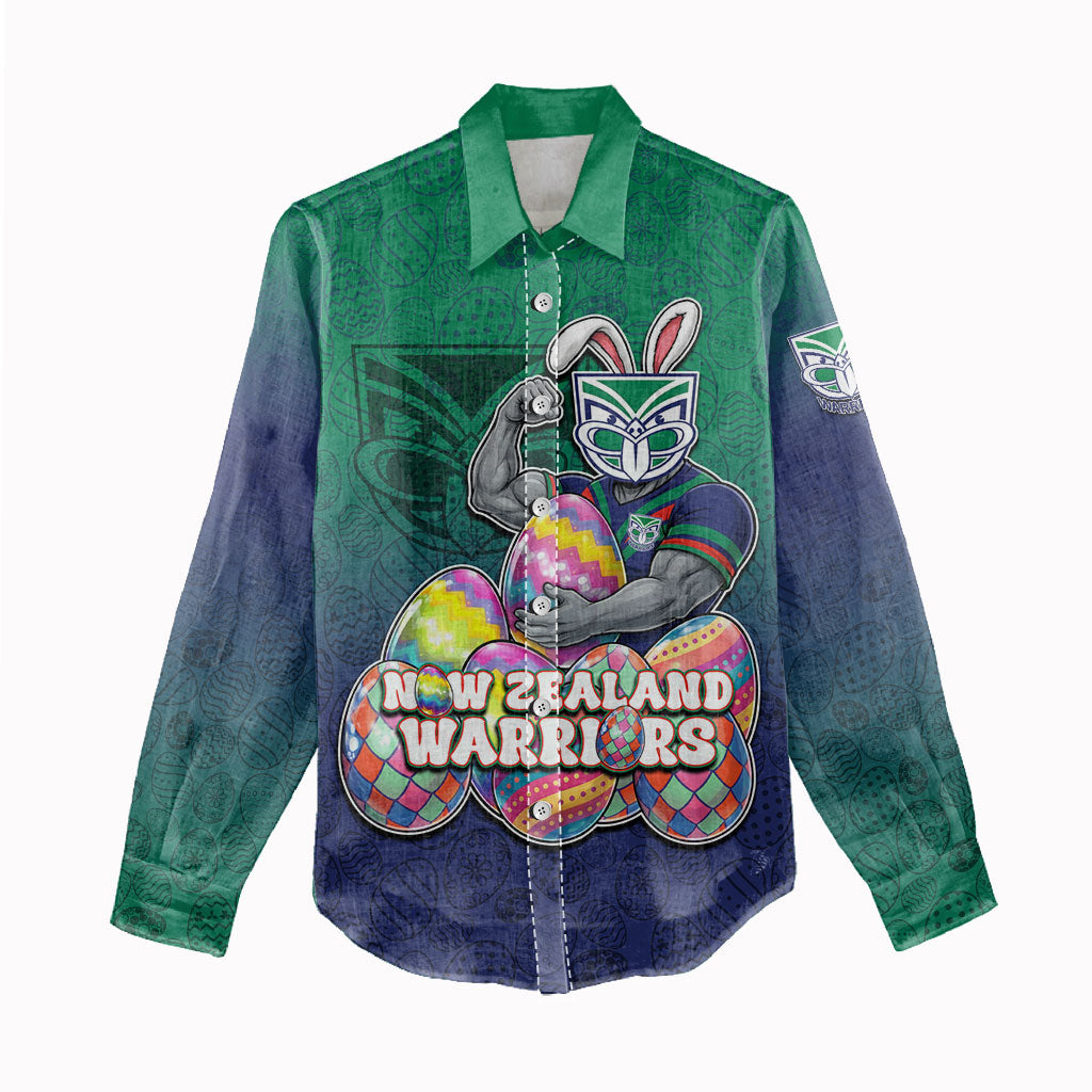 Personalized New Zealand Warriors Women Casual Shirt Easter Mascot - Colorful Eggs Cartoon Style