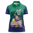 Personalized New Zealand Warriors Women Polo Shirt Easter Mascot - Colorful Eggs Cartoon Style