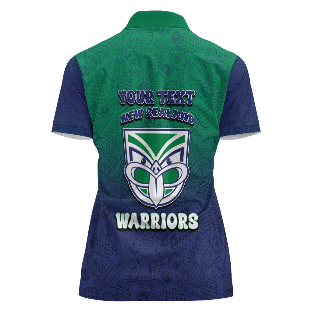 Personalized New Zealand Warriors Women Polo Shirt Easter Mascot - Colorful Eggs Cartoon Style