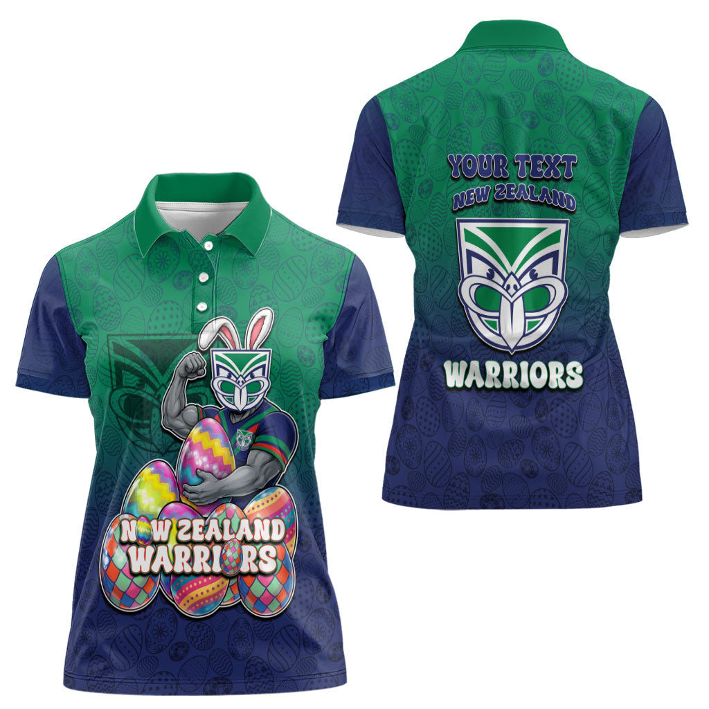 Personalized New Zealand Warriors Women Polo Shirt Easter Mascot - Colorful Eggs Cartoon Style