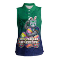 Personalized New Zealand Warriors Women Sleeveless Polo Shirt Easter Mascot - Colorful Eggs Cartoon Style