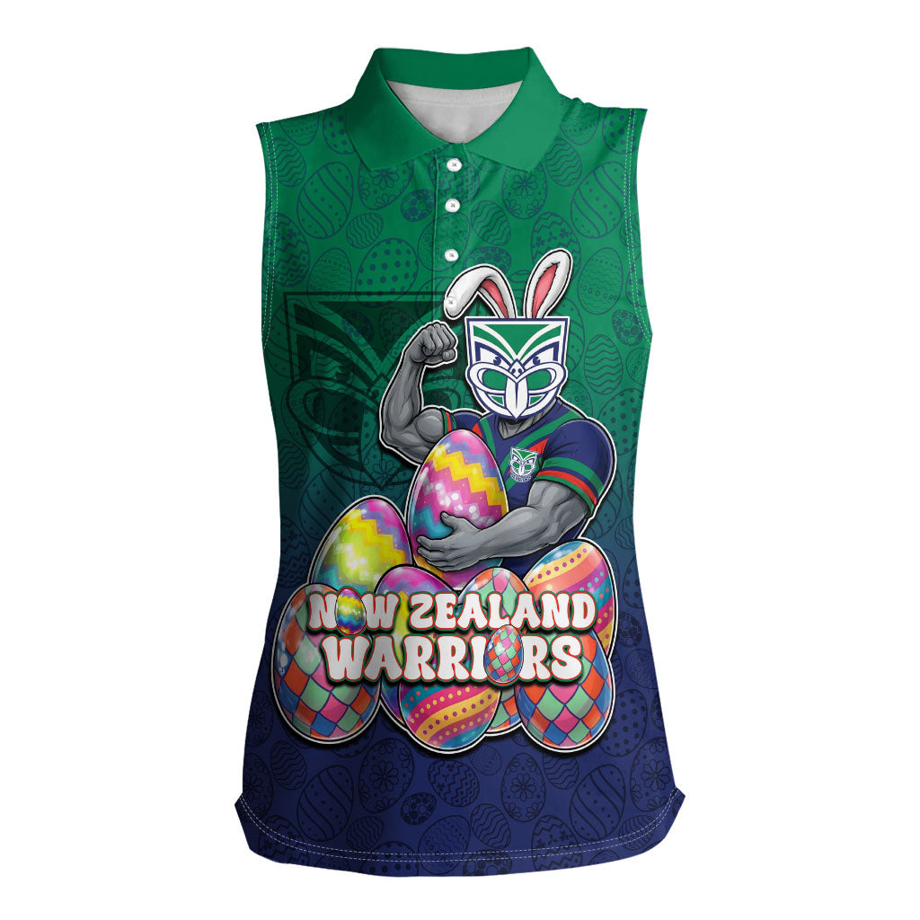 Personalized New Zealand Warriors Women Sleeveless Polo Shirt Easter Mascot - Colorful Eggs Cartoon Style