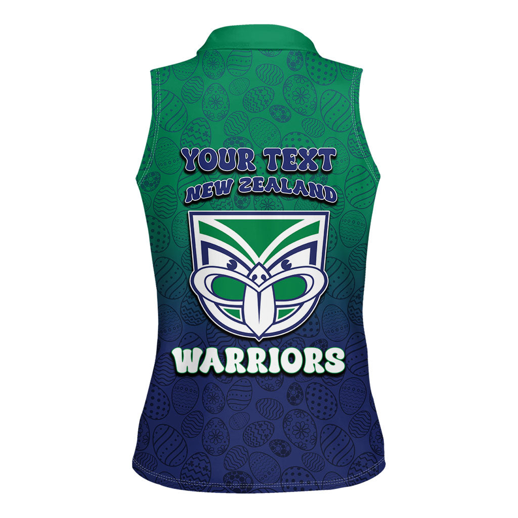 Personalized New Zealand Warriors Women Sleeveless Polo Shirt Easter Mascot - Colorful Eggs Cartoon Style