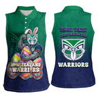 Personalized New Zealand Warriors Women Sleeveless Polo Shirt Easter Mascot - Colorful Eggs Cartoon Style