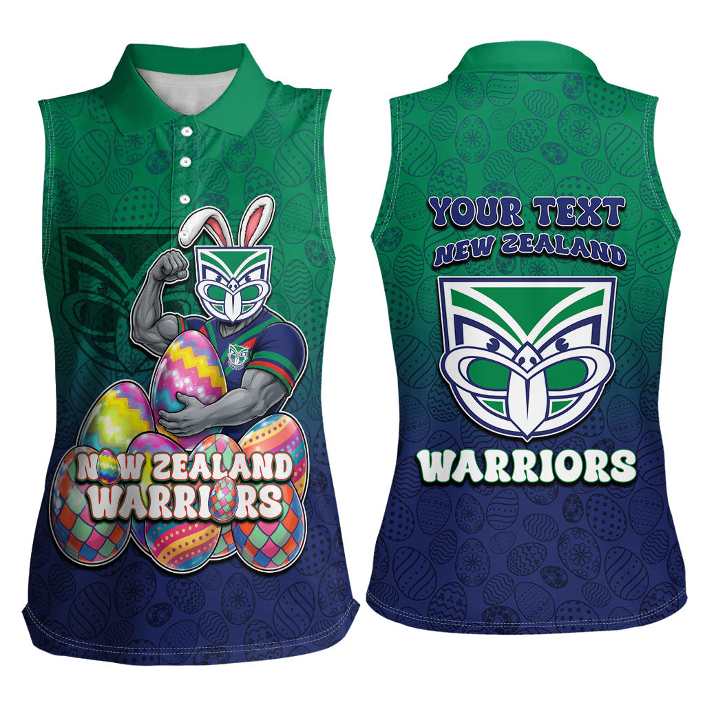 Personalized New Zealand Warriors Women Sleeveless Polo Shirt Easter Mascot - Colorful Eggs Cartoon Style