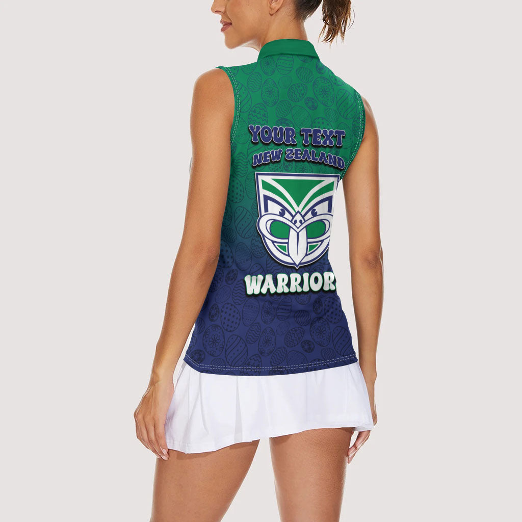 Personalized New Zealand Warriors Women Sleeveless Polo Shirt Easter Mascot - Colorful Eggs Cartoon Style