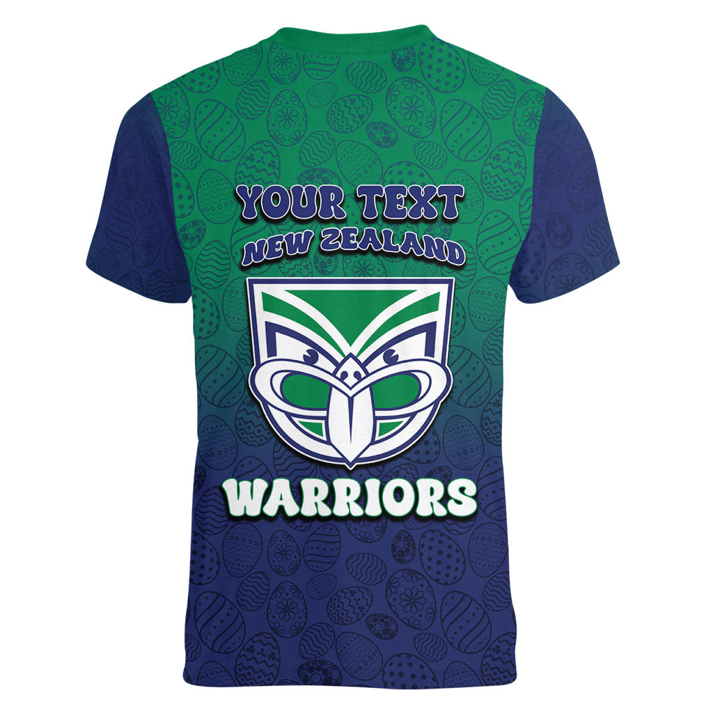 Personalized New Zealand Warriors Women V-Neck T-Shirt Easter Mascot - Colorful Eggs Cartoon Style