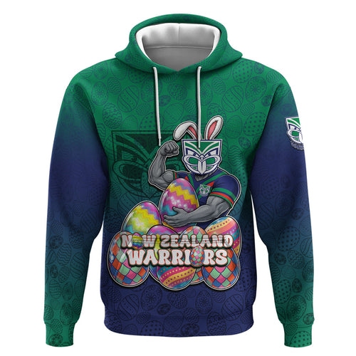 Personalized New Zealand Warriors Zip Hoodie Easter Mascot - Colorful Eggs Cartoon Style