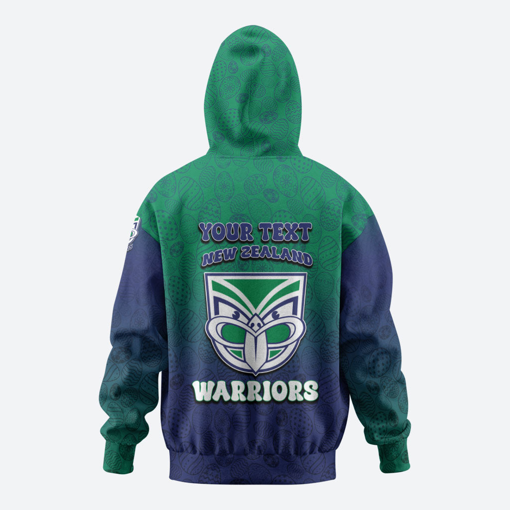 Personalized New Zealand Warriors Zip Hoodie Easter Mascot - Colorful Eggs Cartoon Style