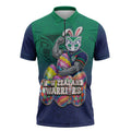 Personalized New Zealand Warriors Zipper Polo Shirt Easter Mascot - Colorful Eggs Cartoon Style
