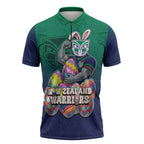 Personalized New Zealand Warriors Zipper Polo Shirt Easter Mascot - Colorful Eggs Cartoon Style