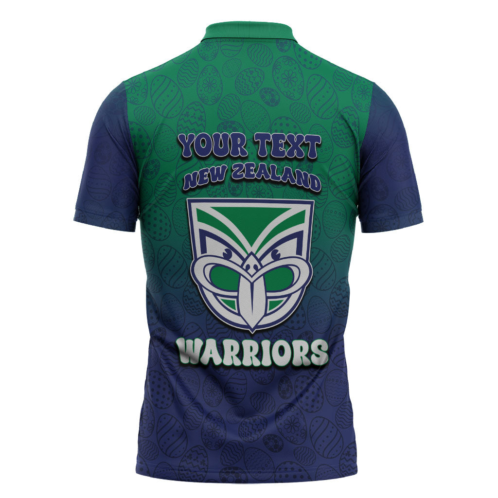 Personalized New Zealand Warriors Zipper Polo Shirt Easter Mascot - Colorful Eggs Cartoon Style