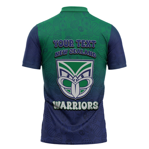 Personalized New Zealand Warriors Zipper Polo Shirt Easter Mascot - Colorful Eggs Cartoon Style
