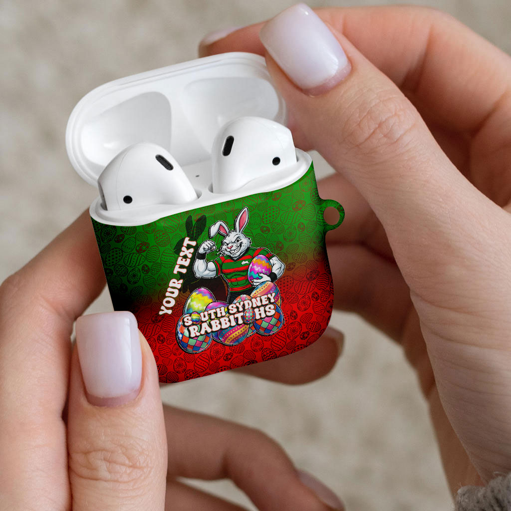Personalized South Sydney Rabbitohs AirPods Case Easter Mascot - Colorful Eggs Cartoon Style