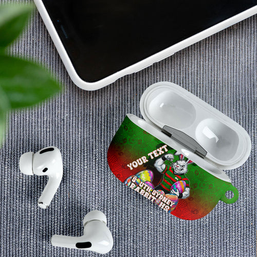 Personalized South Sydney Rabbitohs AirPods Case Easter Mascot - Colorful Eggs Cartoon Style